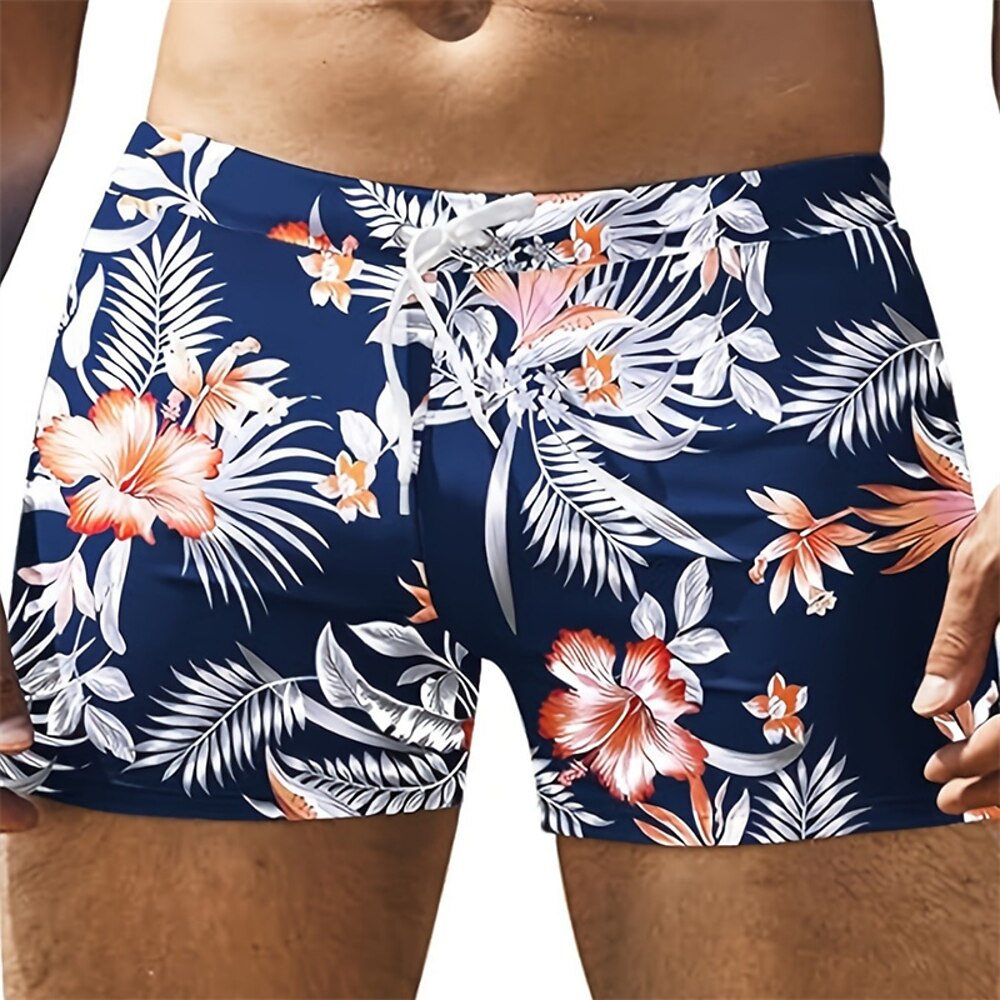 Herren Bademode Surfshorts Badehose Schwimmshorts kurz Bademode Unten Kordelzug Schwimmen Surfen Strand Wassersport Blumen Bedruckt Sommer Frühling Lightinthebox