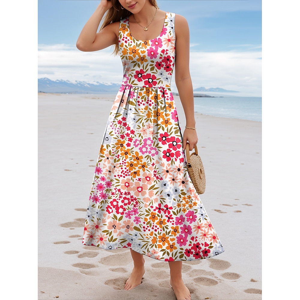 Damen Casual kleid Schaukelkleid Elegant Stilvoll Brautkleider schlicht Blumen Graphic Midikleid Ärmellos U-Ausschnitt Bedruckt Regular Fit Urlaub Täglich Strand Rosa Sommer Frühling Lightinthebox