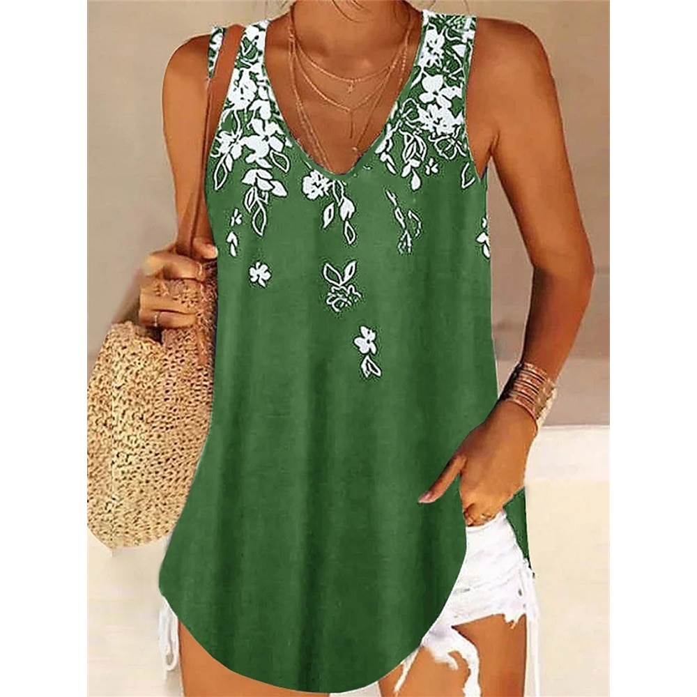 Damen Hemd Bluse Stilvoll Brautkleider schlicht Blumen Normale Oberteile Ärmellos U-Ausschnitt Bedruckt Regular Fit Täglich Himmelblau Purpur Grün Sommer Lightinthebox