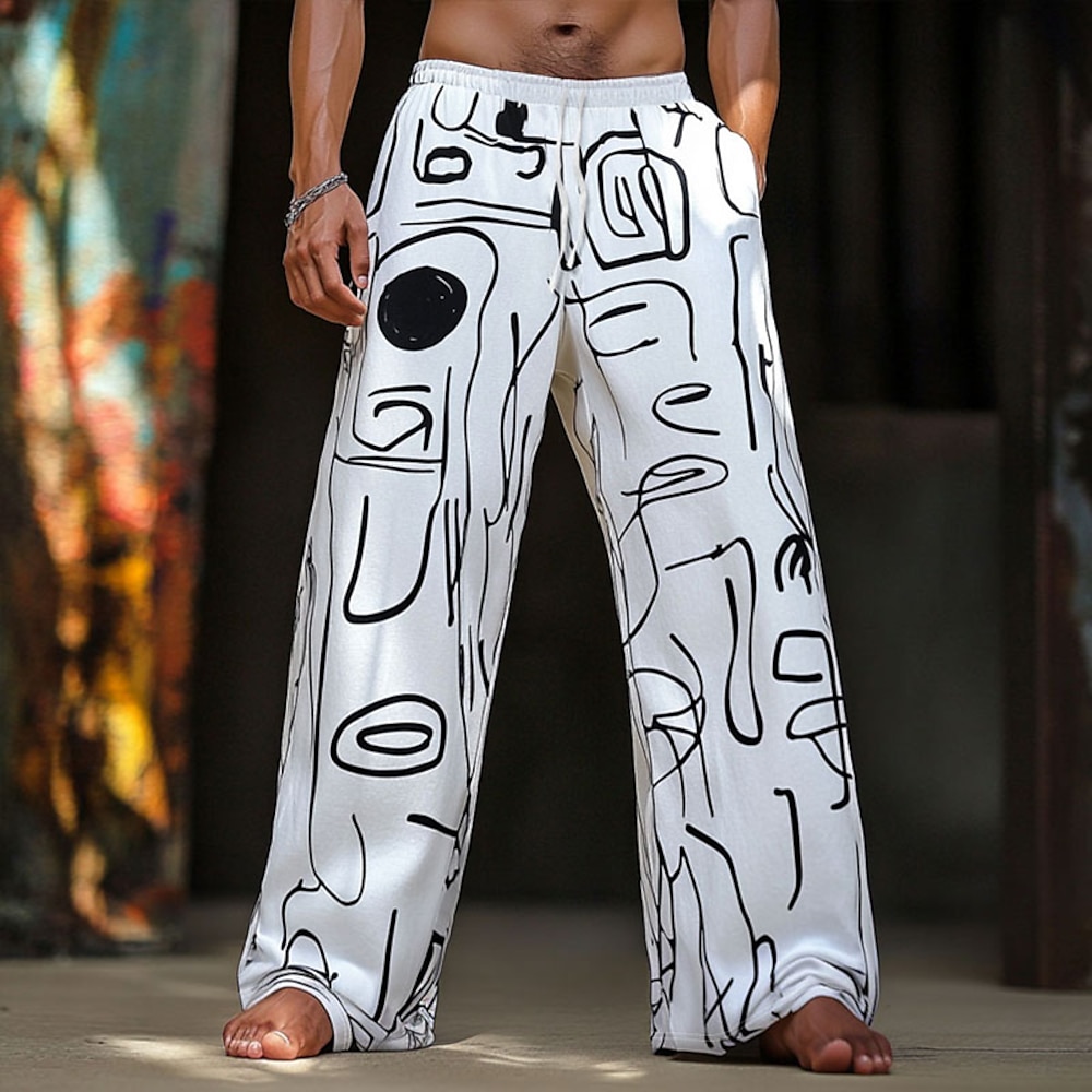 Herren Abstrakt Hippie Linie Hose Hosen Freizeithose Elastischer Kordelzug in der Taille Vintage-Retro Outdoor Urlaub Festtage Seitentaschen Hose mit geradem Bein Sommer Frühling Herbst 3D-Druck Weiß Lightinthebox