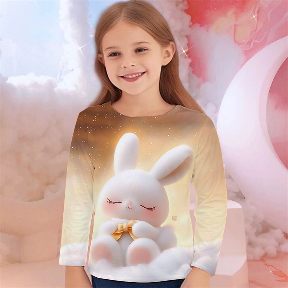 Mädchen 3D Graphic Tier Hase Kaninchen T-Shirt Langarm Frühling Herbst Modisch Basic kinderkleidung 4-12 Jahre Rundhalsausschnitt Outdoor Casual Täglich Regular Fit Lightinthebox