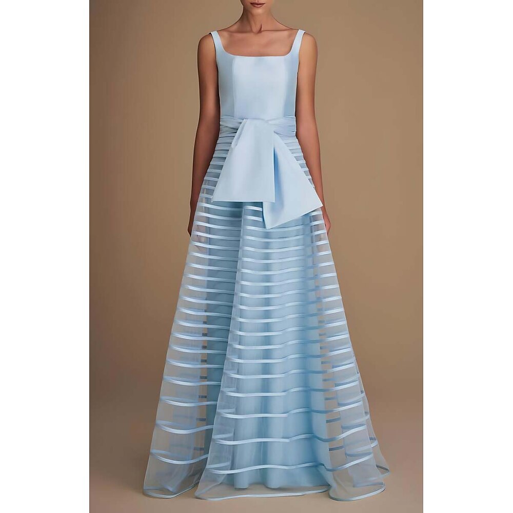 A-Linie Abendkleider Elegant Kleid Formal Leistung Boden-Länge Ärmellos Quadratischer Ausschnitt Satin mit Schleife(n) Plissee 2025 Lightinthebox