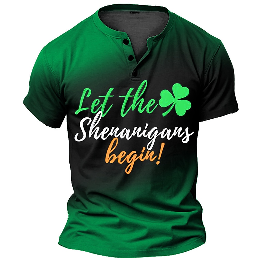 Herren Graphic Clover T Shirt Henley Shirt T-Shirt T-Shirt Kurzarm 3D-Druck Modisch Designer Komfortabel St.Patrick's Day Täglich Frühling Herbst Grün Hellgrau Henley Henley T-Shirt Lightinthebox