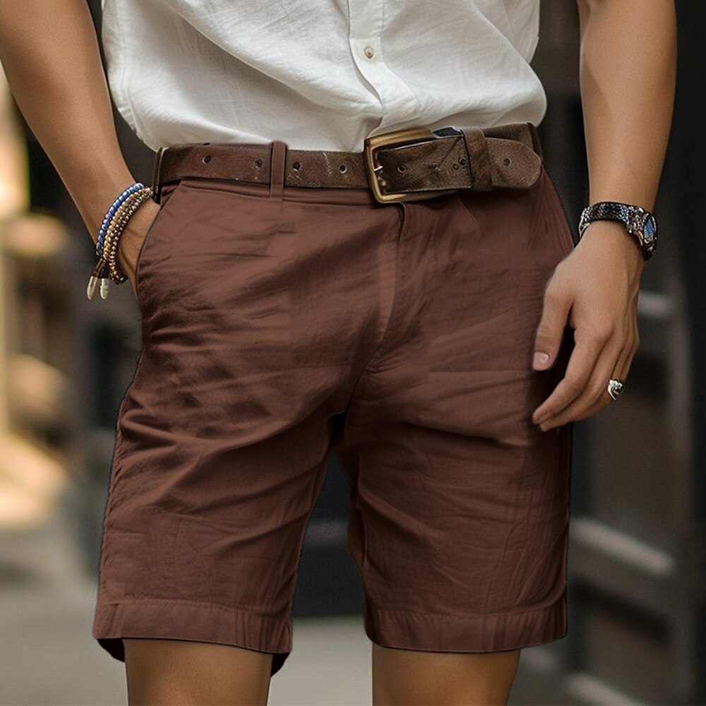 Herren Shorts Kurze Hosen Leinenshorts Kurze Hosen Kleid-Shorts Sommer-Shorts Zip Knopf Tasche Glatt Komfort Atmungsaktiv Outdoor Täglich Ausgehen Modisch Brautkleider schlicht Schwarz Weiß Lightinthebox