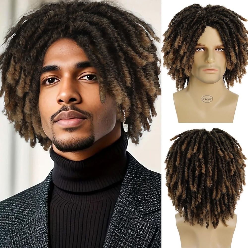 kurze Dreadlocks-Perücke für schwarzen Mann Afro-Bob gehäkelte Twist-Haare geflochtene Perücke natürliche synthetische Perücke Breaking Street Dance atmungsaktive Perückenkappe Lightinthebox