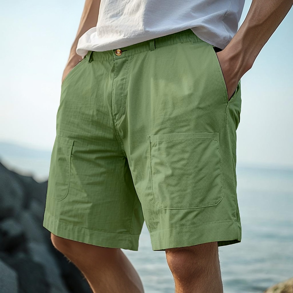 Herren Shorts Kurze Hosen Leinenshorts Kurze Hosen Sommer-Shorts Strandshorts Kurze Hosen Knopf Vordertasche Gerade geschnitten Glatt Komfort Atmungsaktiv Knielänge Outdoor Party Täglich Urlaub Lightinthebox