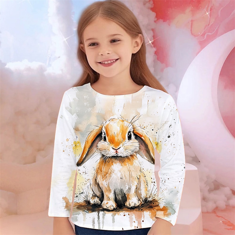 Mädchen 3D Graphic Tier Hase Kaninchen T-Shirt Langarm Frühling Herbst Modisch Basic kinderkleidung 4-12 Jahre Rundhalsausschnitt Outdoor Casual Täglich Regular Fit Lightinthebox