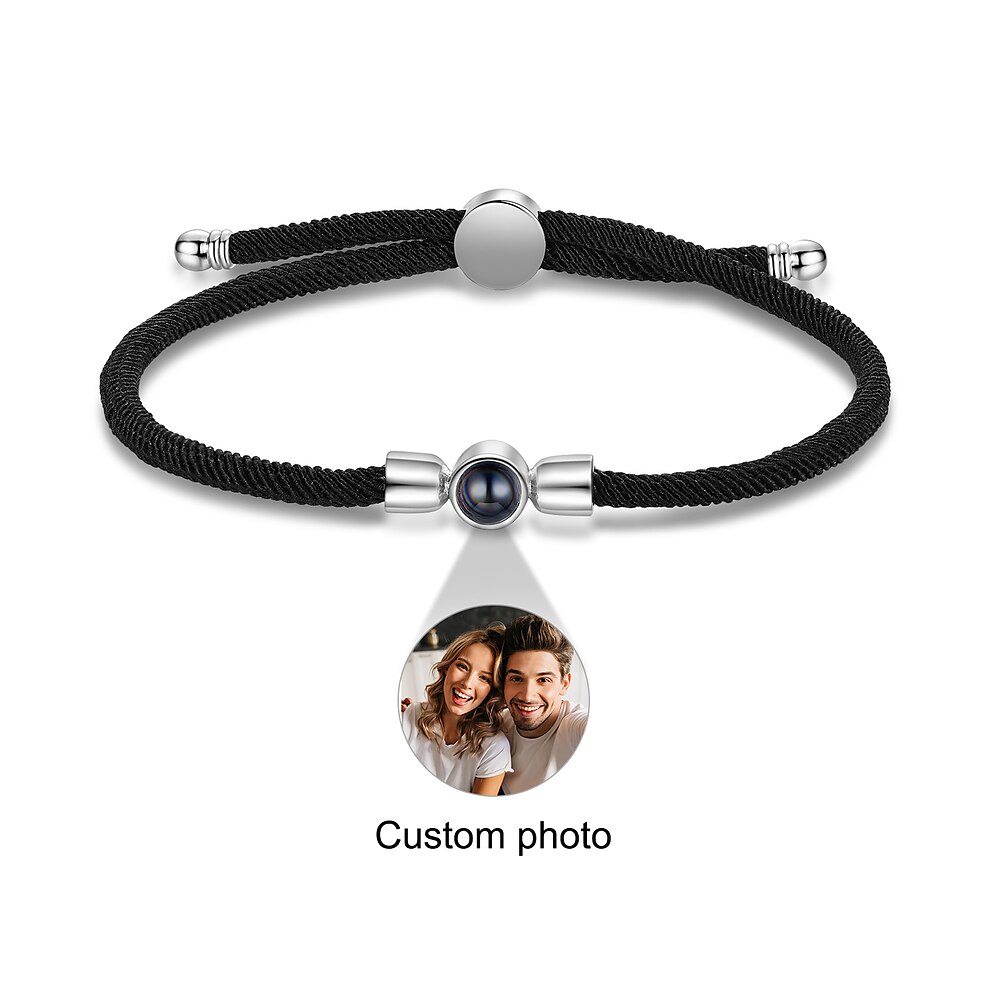 personalisiertes gewebtes Armband mit Fotoprojektion, individuelles Schmuckgeschenk für Paare - elegantes Design mit Projektionsstein, perfektes Valentinstagsgeschenk für Ihre Liebsten Lightinthebox