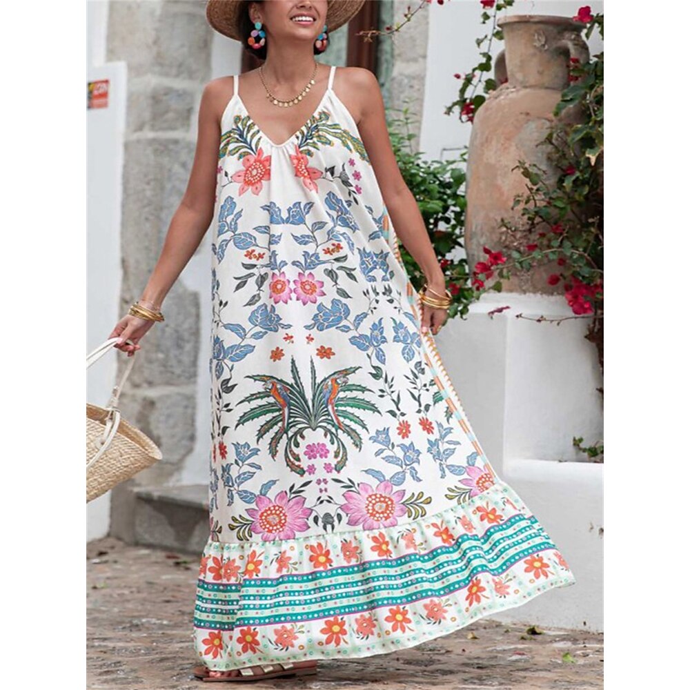 Damen Casual kleid A Linie Kleid Elegant Stilvoll Brautkleider schlicht Graphic Maxidress Ärmellos Gurt Bedruckt Lockere Passform Urlaub Täglich Strand Weiß Leicht Blau Sommer Frühling Lightinthebox