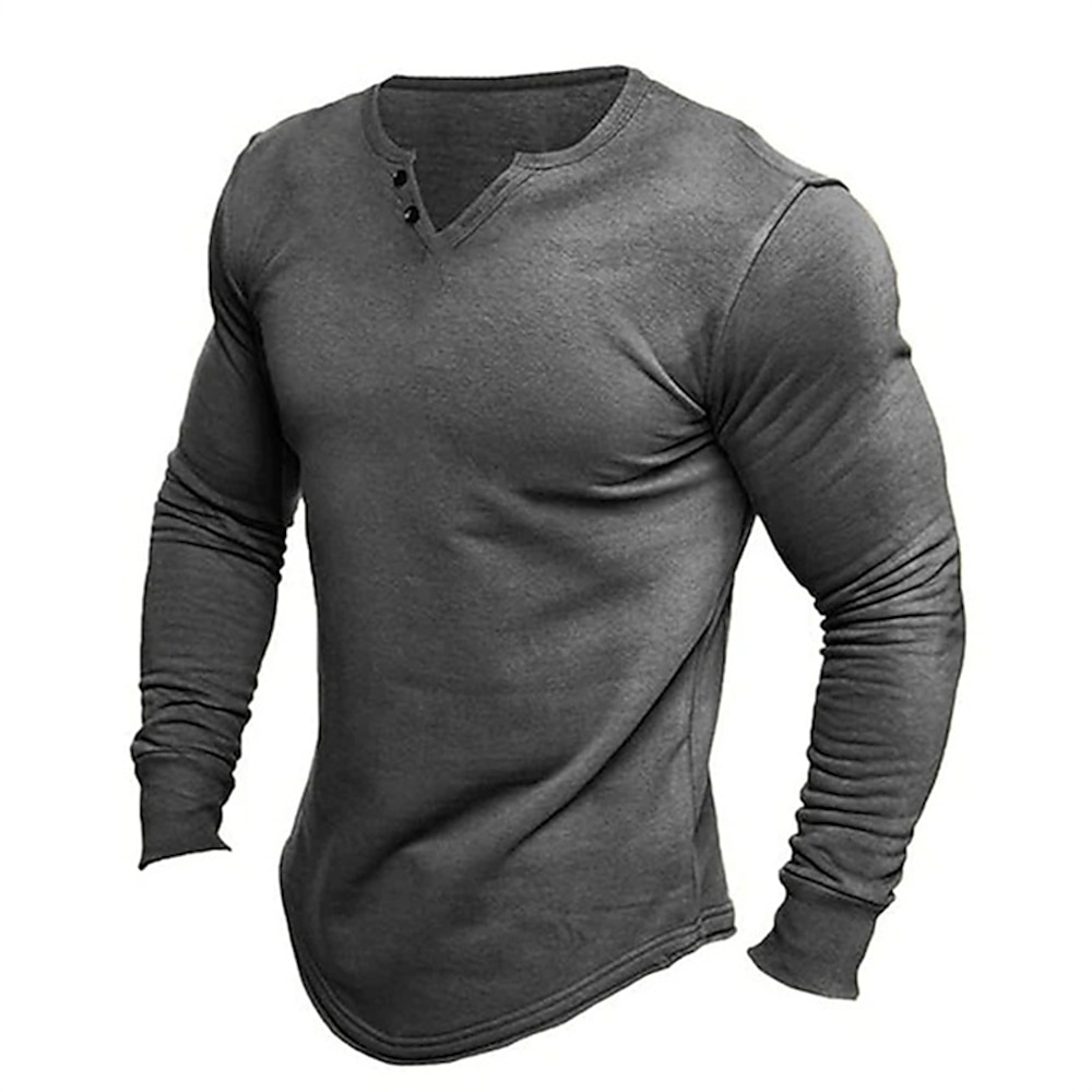 Herren T Shirt Tee T-Shirt langarmshirt Glatt V Ausschnitt Urlaub Strasse Langarm Knopf Bekleidung Polyester Modisch Designer Basic Lightinthebox