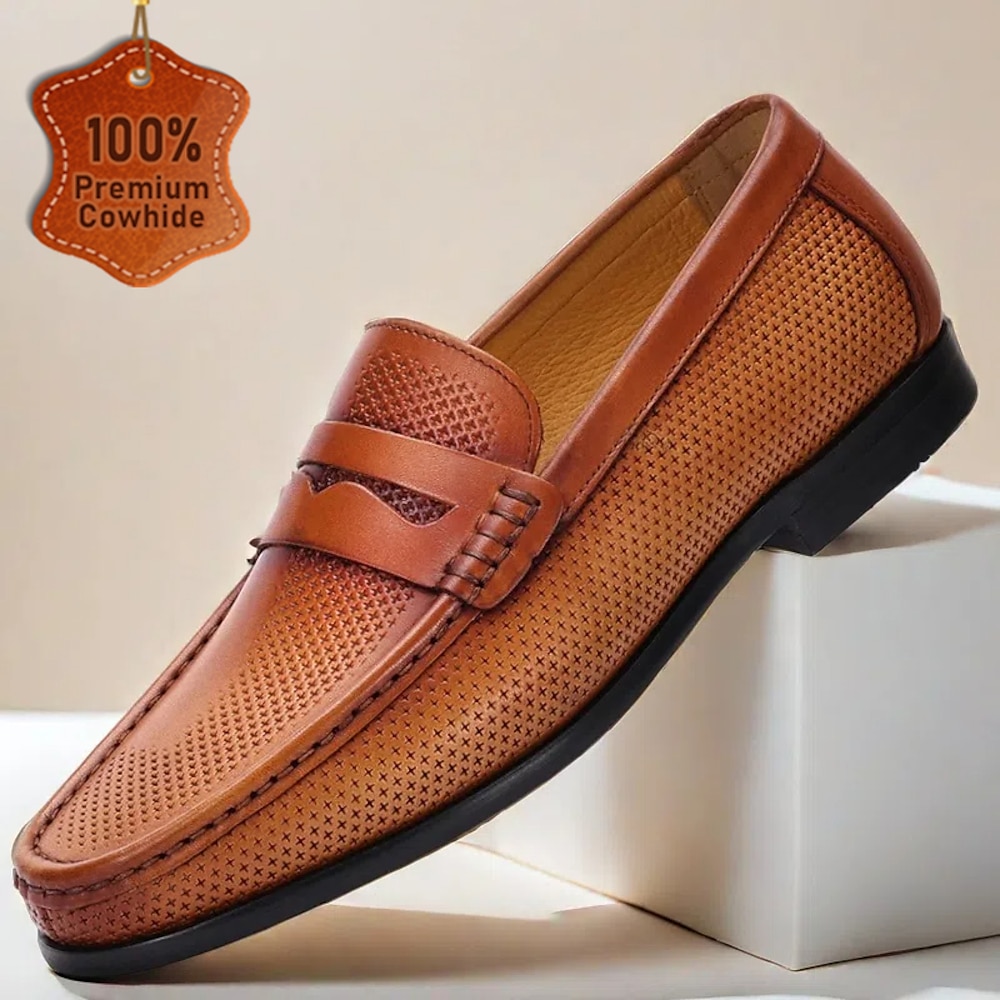 Herren Loafer Slip On Formale Schuhe Abendschuhe Leder Italienisches vollnarbiges Rindsleder Komfortabel Rutschfest Halbschuhe Gelbbraun Lightinthebox