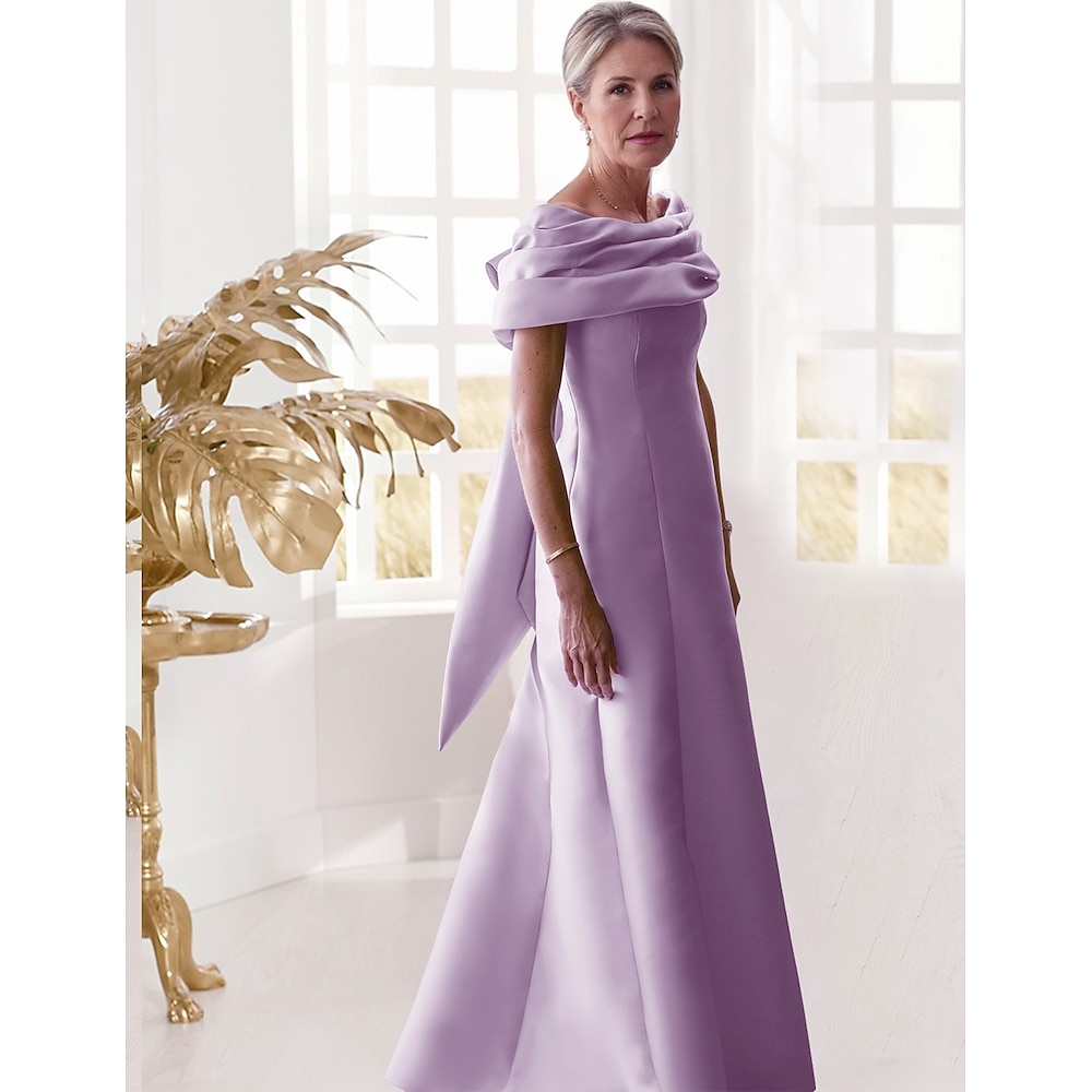 A-Linie Abendkleid elegantes Kleid formell bodenlang ärmellos schulterfrei Satin mit Schleife(n) Falten 2025 Lightinthebox