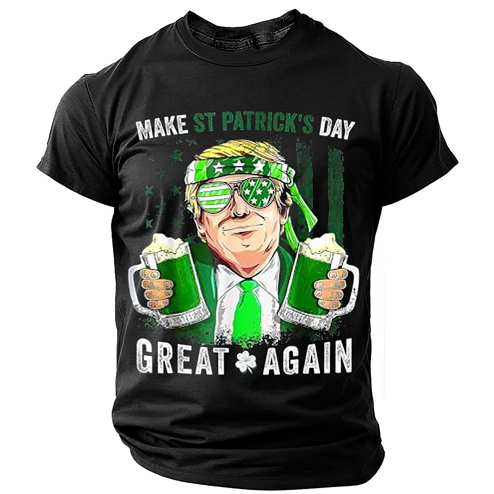 St. Patrick Herren Kleeblatt Trumpf T Shirt Kurzarm T-Shirt 3D-Druck Rundhalsausschnitt Hemd Designer Brautkleider schlicht Party Festtage Klub Schwarz Grau Sommer Frühling Bekleidung S M L XL XXL Lightinthebox