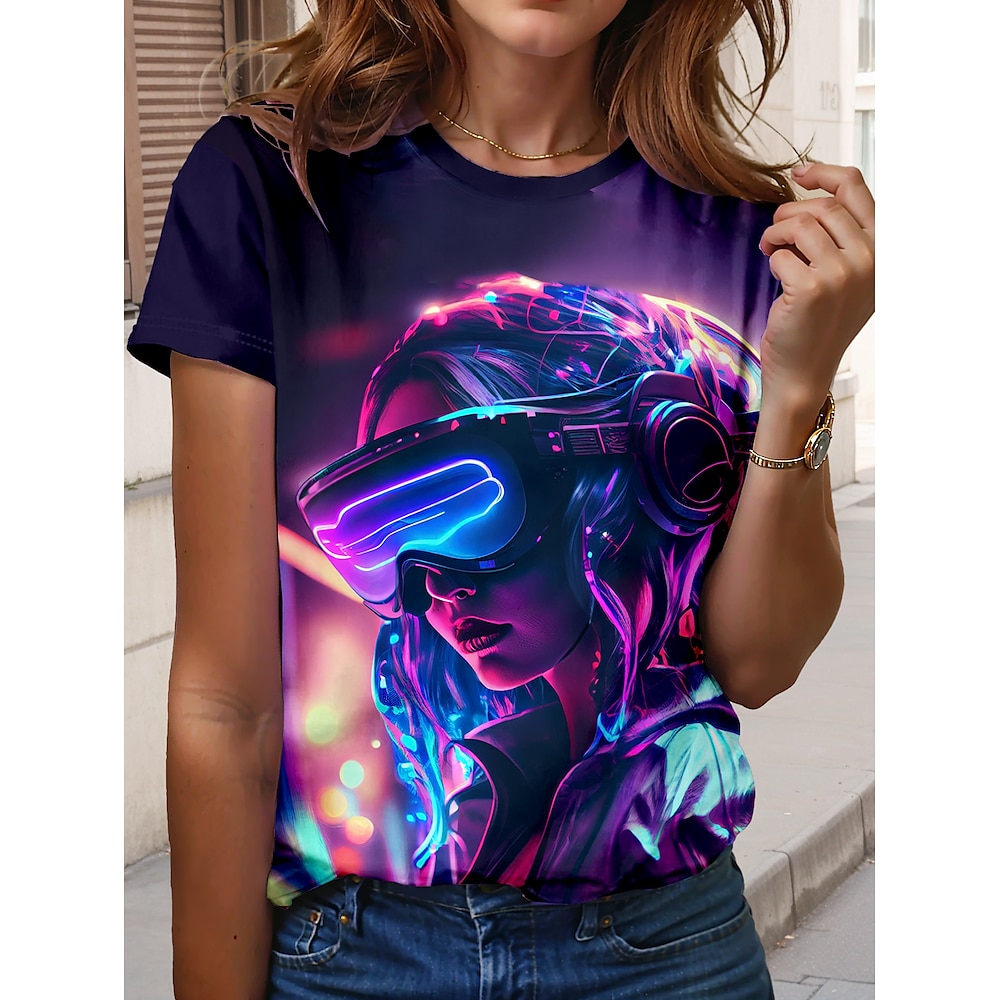 Damen T Shirt Brautkleider schlicht Buchstabe Normale Oberteile Kurzarm Rundhalsausschnitt Bedruckt Regular Fit Täglich Marineblau Sommer Frühling Lightinthebox