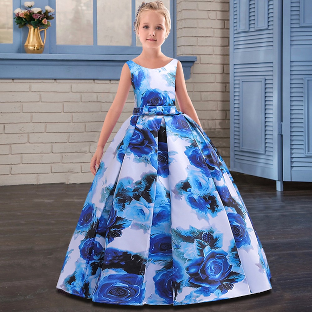 kinderkleidung Mädchen Party Kleid Blumen Ärmellos Leistung Besondere Anlässe Elegant Prinzessin Polyester Sommer Frühling 4-13 Jahre Rote Blau Orange Lightinthebox