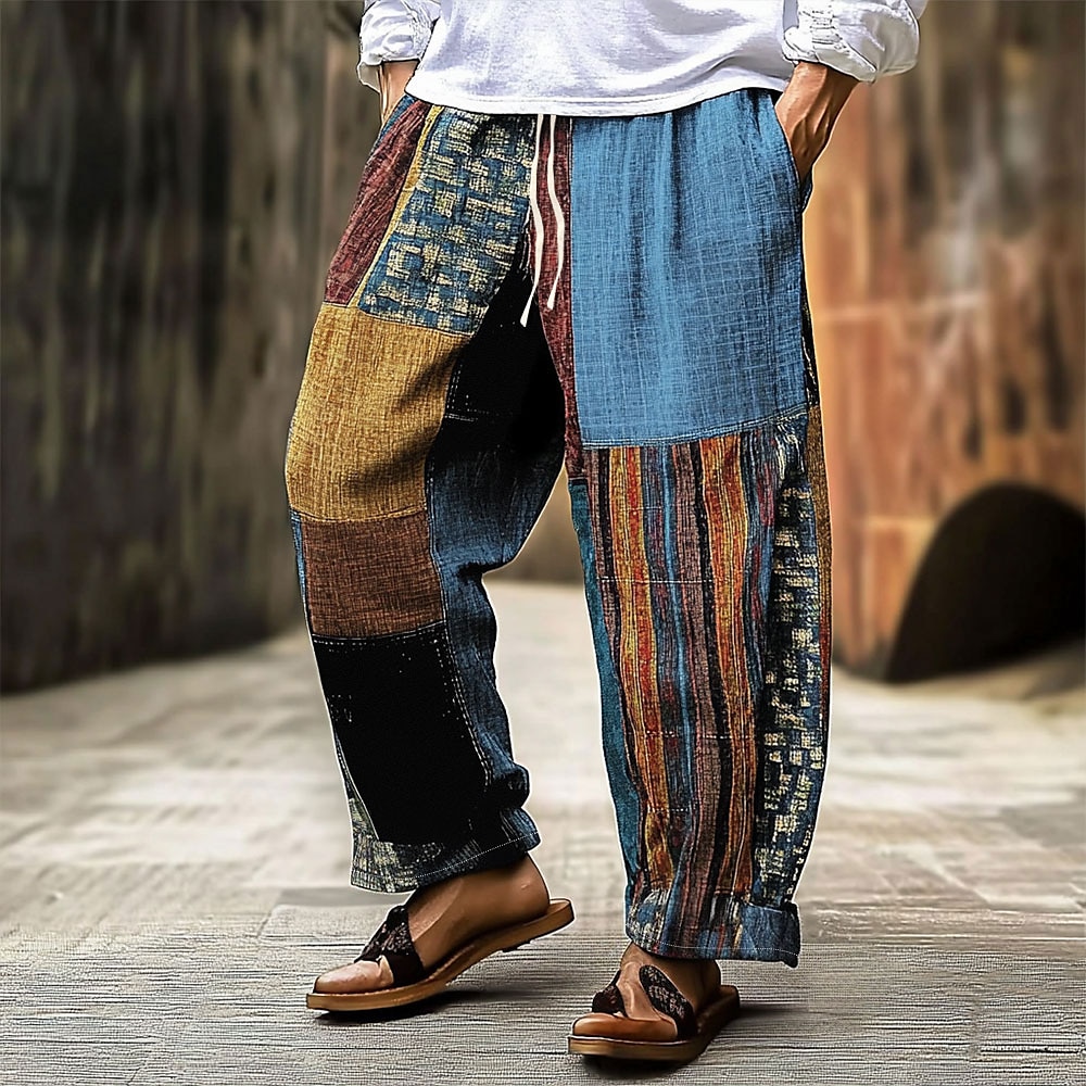 Herren Farbblock Patchwork Hose Hosen Freizeithose Elastischer Kordelzug in der Taille Hawaiianisch Ethnisch Vintage-Retro Outdoor Urlaub Festtage Seitentaschen Hose mit geradem Bein Sommer Frühling Lightinthebox