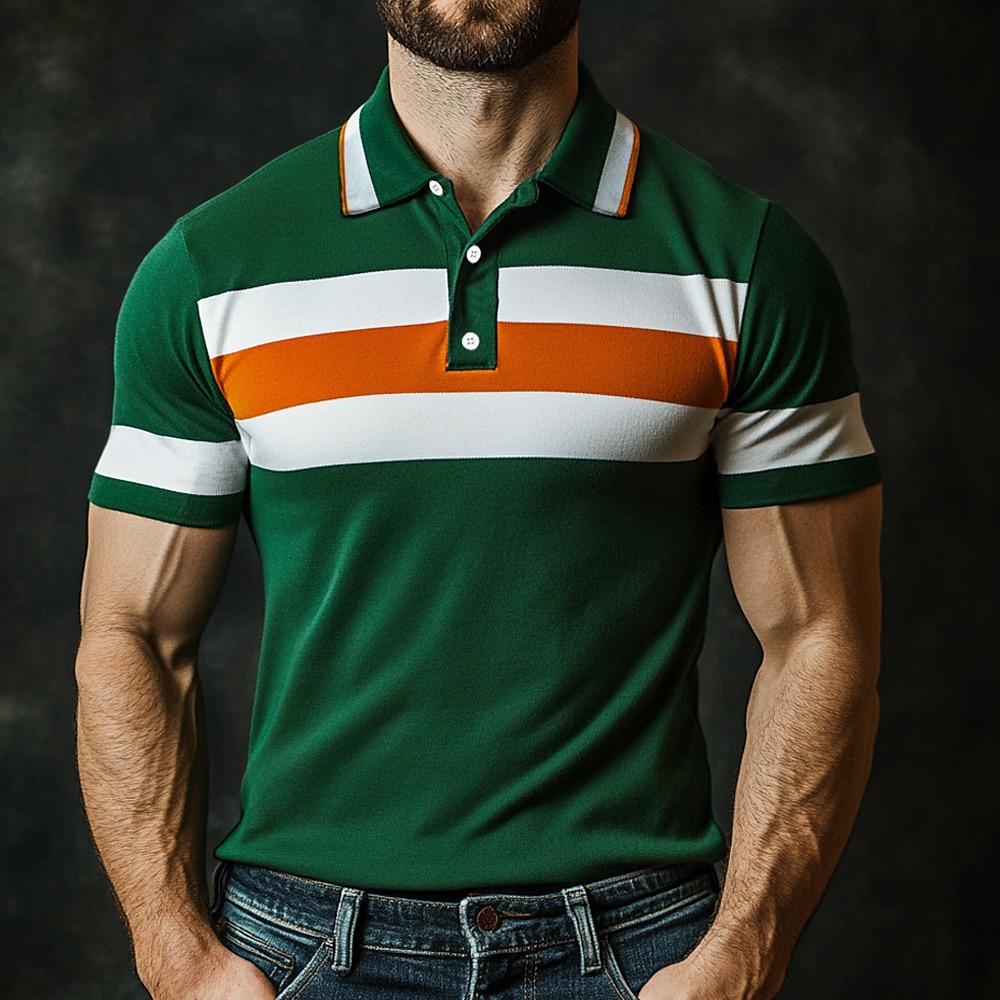 Herren Gestreift Poloshirts zum Suchbegriff: Rugby Kurzarm Polo-Shirts Hemden mit Kragen Brautkleider schlicht Schulanfang Outdoor Freizeitskleidung Freizeitkleidung 3D-Druck Grün Lightinthebox