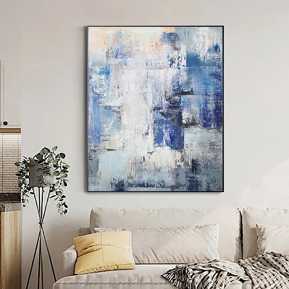 Handgemälde Ölgemälde Wandkunst blau abstrakte Malerei auf Leinwand 3D handgemachte Textur Wandkunst neutral abstrakte Wandkunst Boho Wal Dekor Lightinthebox