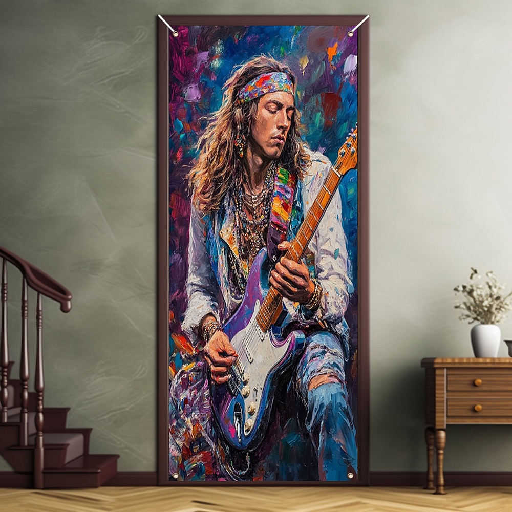 Kunst Türdekorationen Türabdeckungen Mann Gitarre Tür Gobelin Türvorhang Dekoration Hintergrund Indoor/Outdoor Tür Banner für Haustür Bauernhaus Lightinthebox