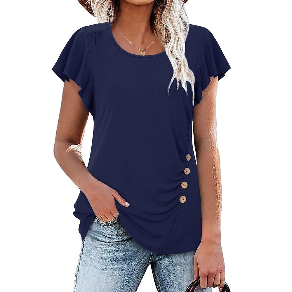 Damen T Shirt Modisch Modern Brautkleider schlicht Glatt Normale Oberteile Kurzarm Rundhalsausschnitt Patchwork Lockere Passform Täglich Wochenende Schwarz Wein Marineblau Himmelblau Sommer Frühling Lightinthebox