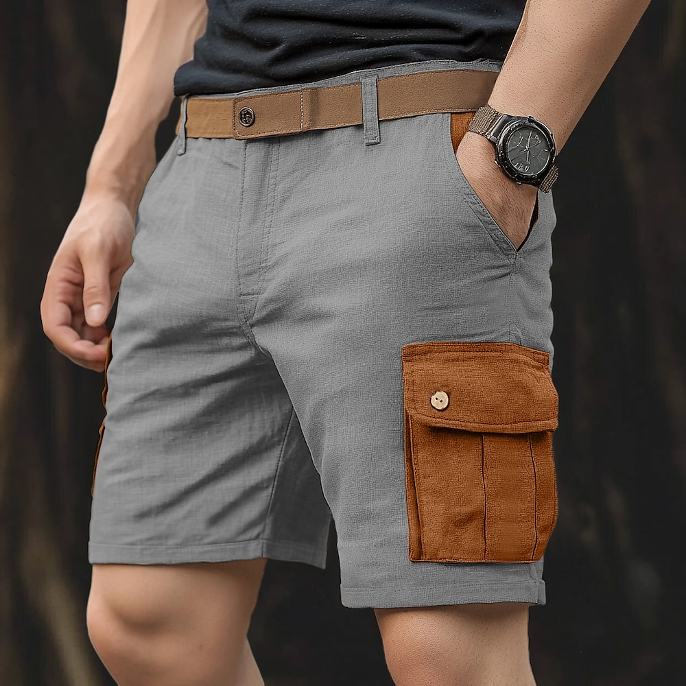 Herren Cargo Shorts Kurze Hosen Leinenshorts Kurze Hosen Sommer-Shorts Strandshorts Kurze Hosen Knopf Multi Pocket Farbblock Komfort Atmungsaktiv Knielänge Casual Täglich Festtage Modisch Retro Lightinthebox