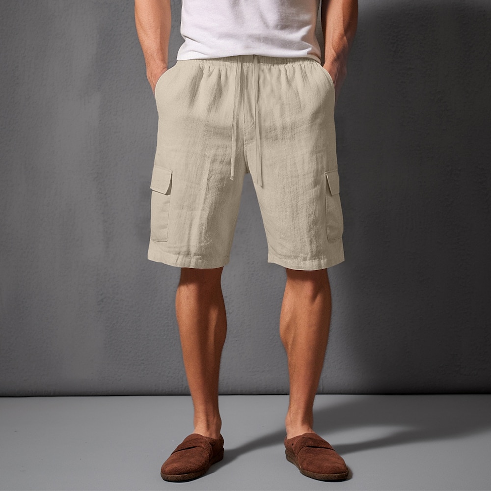 Herren Cargo Shorts Kurze Hosen Shorts Kurze Hosen Leinenshorts Kurze Hosen Sommer-Shorts Strandshorts Kurze Hosen Kordelzug Elastische Taille Multi Pocket Glatt Knielänge Klassicher Stil Lightinthebox