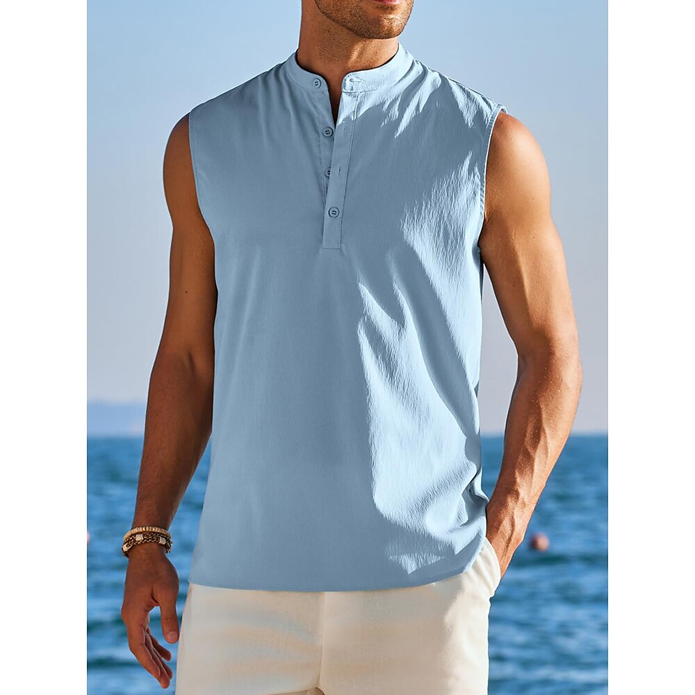 Herren leinenhemd Tank Top Henley Shirt Shirt Ärmelloses Hemd Glatt Henley Outdoor Ausgehen Ärmellos Knopf Bekleidung Modisch Designer Muskel Lightinthebox