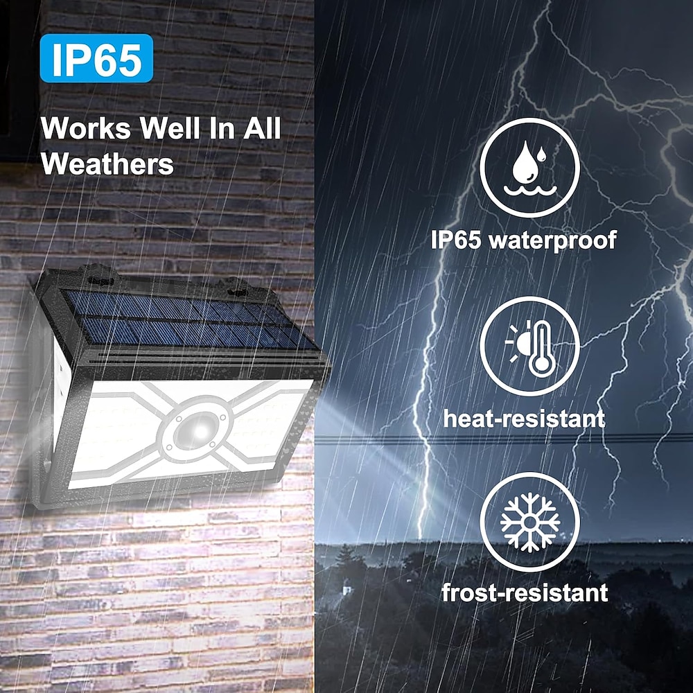 Wasserdichte Solar-Wandleuchte für den Außenbereich mit Bewegungsmelder, 132 LED-Strahlen für dekorative Beleuchtung von Innenhöfen, Balkonen, Verandas und Garagen, 1 Stück Lightinthebox