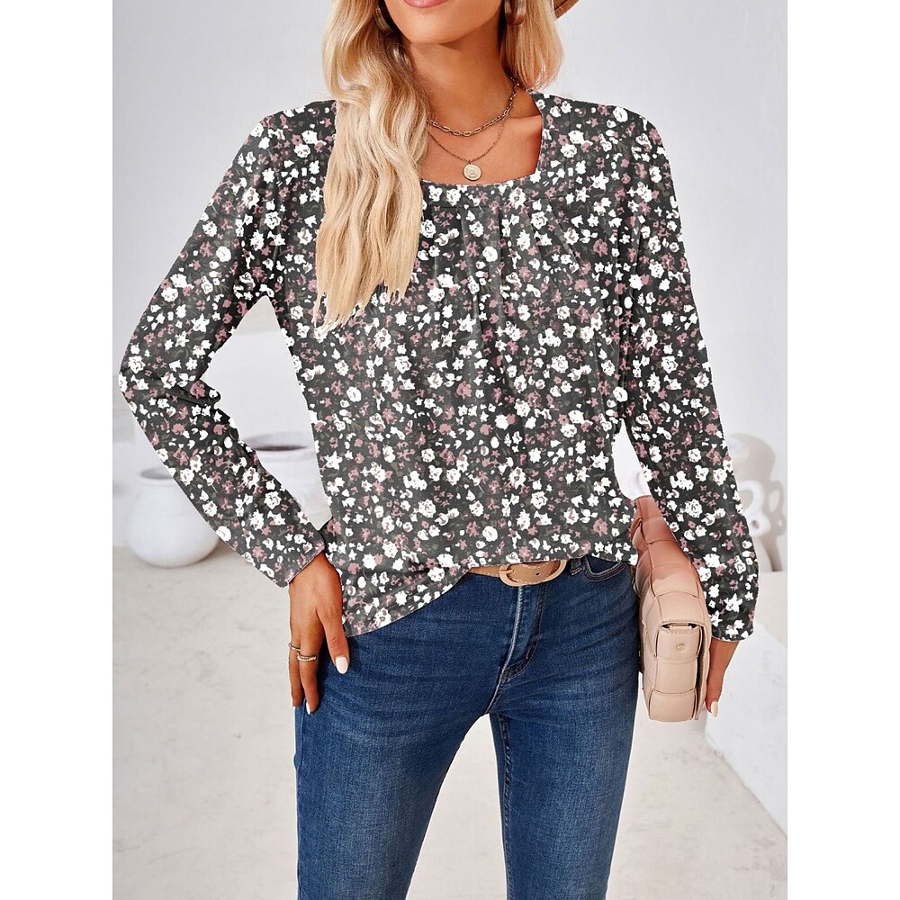 Damen Hemd Bluse Böhmen Retro Vintage Brautkleider schlicht Blumen Paisley-Muster Normale Oberteile Langarm Quadratischer Ausschnitt Bedruckt Regular Fit Täglich Schwarz Himmelblau Sommer Frühling Lightinthebox