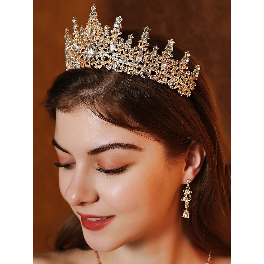 funkelndes Diamant-Tiara-Kronen- und Halsketten-Set - vergoldeter Brautschmuck mit Ohrringen, perfekt für Hochzeiten, Festzüge und besondere Anlässe Lightinthebox