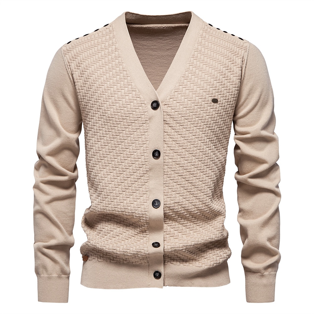 Herren Strickjacke Gerippt Stricken Normale Oberteile Knopf hoch Button-Down Feste Farbe V Ausschnitt Strickware Modisch Arbeit Normal Bekleidung Frühling Herbst Marineblau Beige S M L Lightinthebox