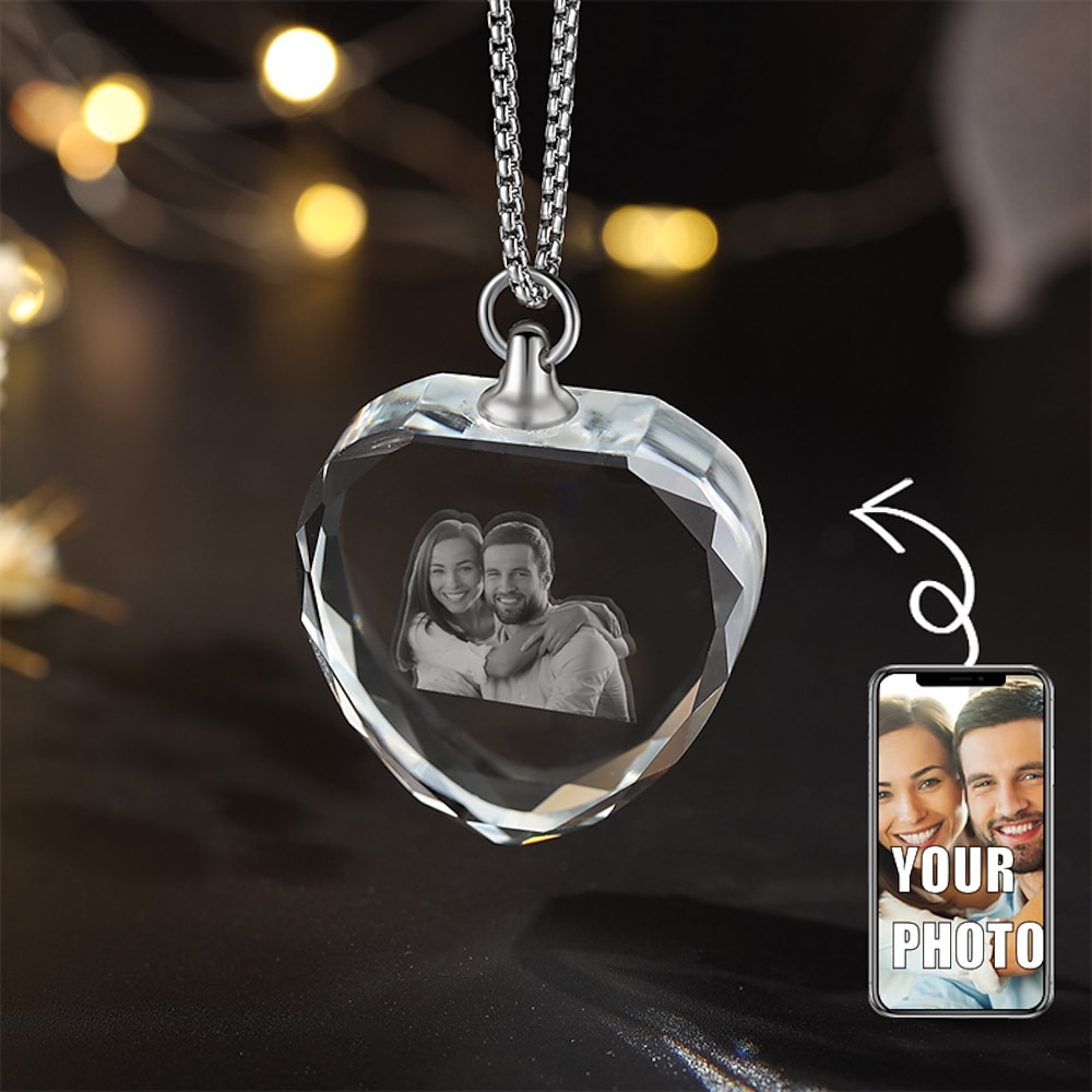 personalisierte Kristallfoto-Halskette, individueller 2D-Bild-Herzanhänger mit Lasergravur, Valentinstagsgeschenk, beste Geschenkidee, Schmuck für Ehefrau oder Freundin (bis zu 2 Motive) Lightinthebox