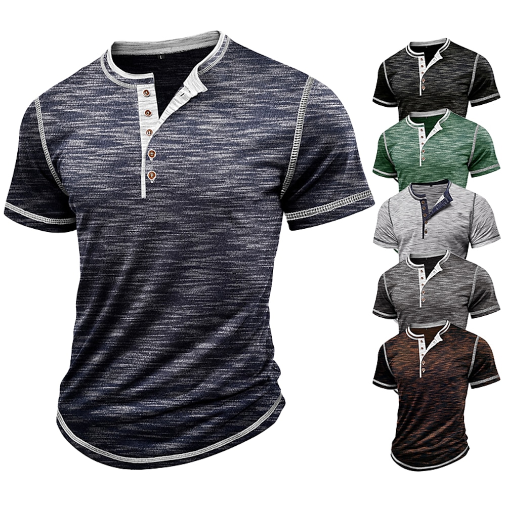 Herren Henley Shirt Tee Kurzarm Feste Farbe Glatt Aktiv Vintage Knopf Henley Outdoor Casual Täglich Sommer Frühling Herbst Schwarz Marineblau Dunkelgrau Henley T-Shirt Lightinthebox