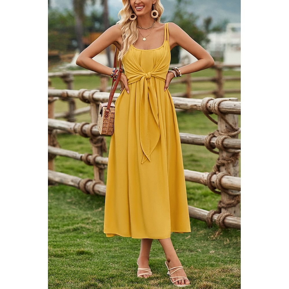 Damen Casual kleid A Linie Kleid skims dress Stilvoll Basic Brautkleider schlicht Glatt Maxidress Ärmellos V Ausschnitt Rüschen Regular Fit Urlaub Täglich Gelb Grün Sommer Frühling Lightinthebox