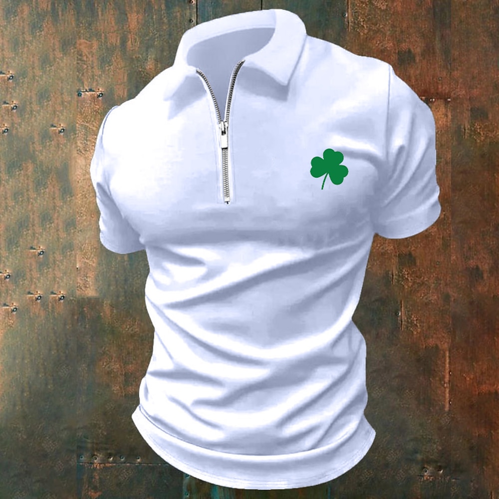 Herren Poloshirt mit Viertelreißverschluss Golfhemd St.Patrick's Day Täglich Kargen Kurzarm Modisch Basic Clover Viertel Postleitzahl Sommer Frühling Regular Fit Hellblau Schwarz Weiß Wein Marineblau Lightinthebox