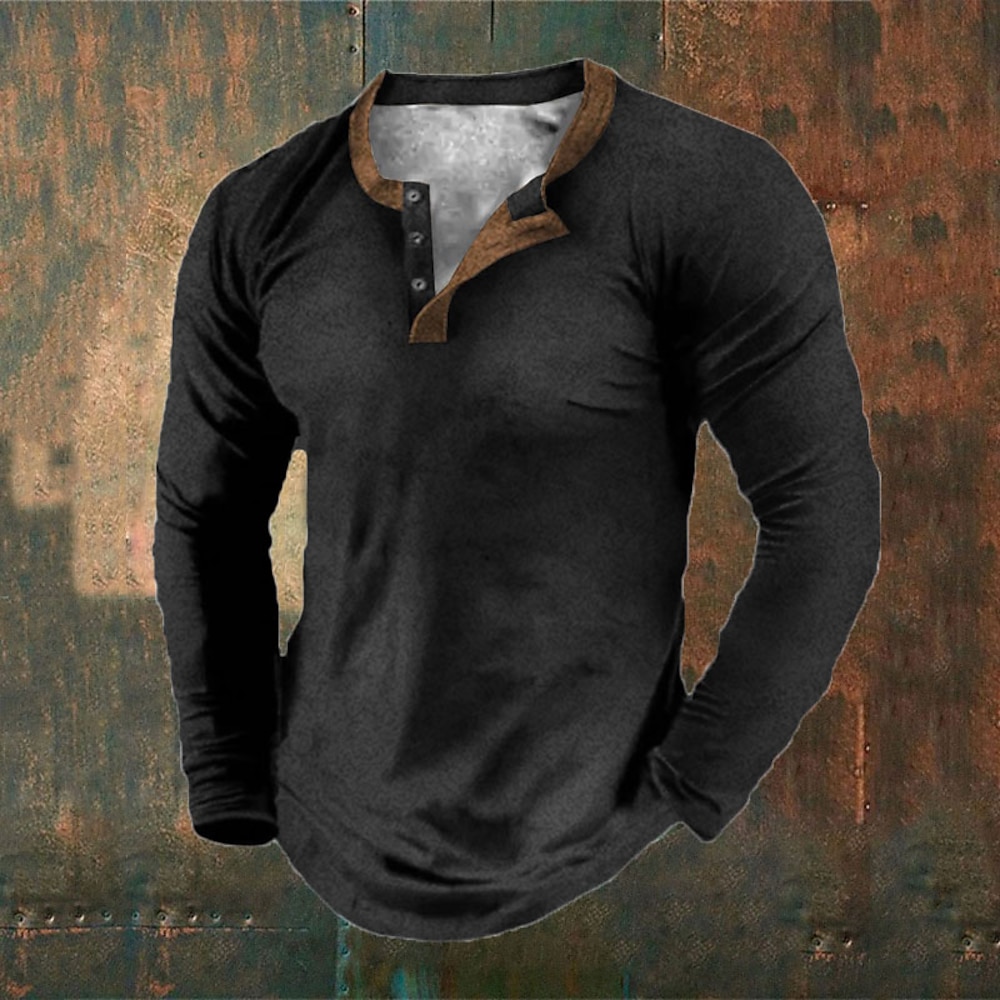 Herren Henley Shirt Tee langarmshirt Henley Übergröße Casual Sport Langarm Button-Down Bedruckt Bekleidung Modisch Strassenmode Basic Komfortabel Lightinthebox