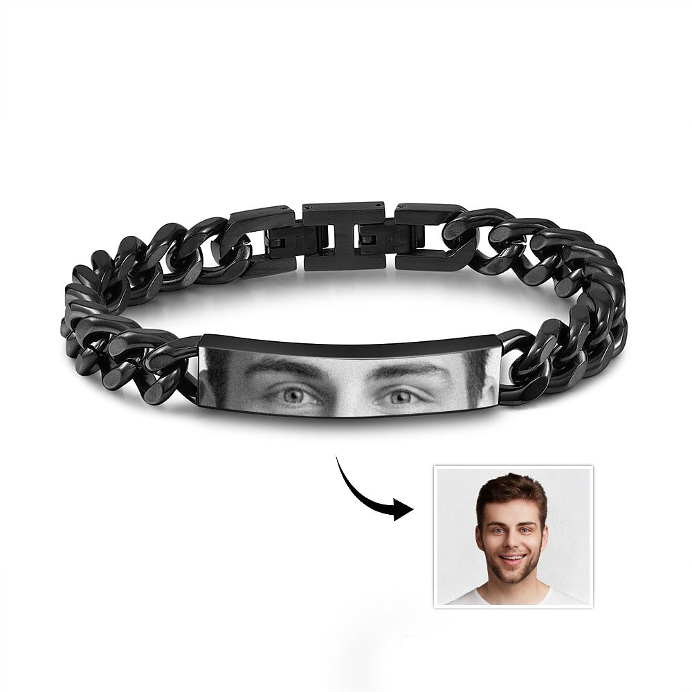 Personalisierte Augenfoto-Armband - Individuelles Hochzeitsgeschenk für Paare Kubanisches Glied schwarzes Armband mit Augenfoto-Detail einzigartiges romantisches Geschenk für Liebende perfektes Lightinthebox