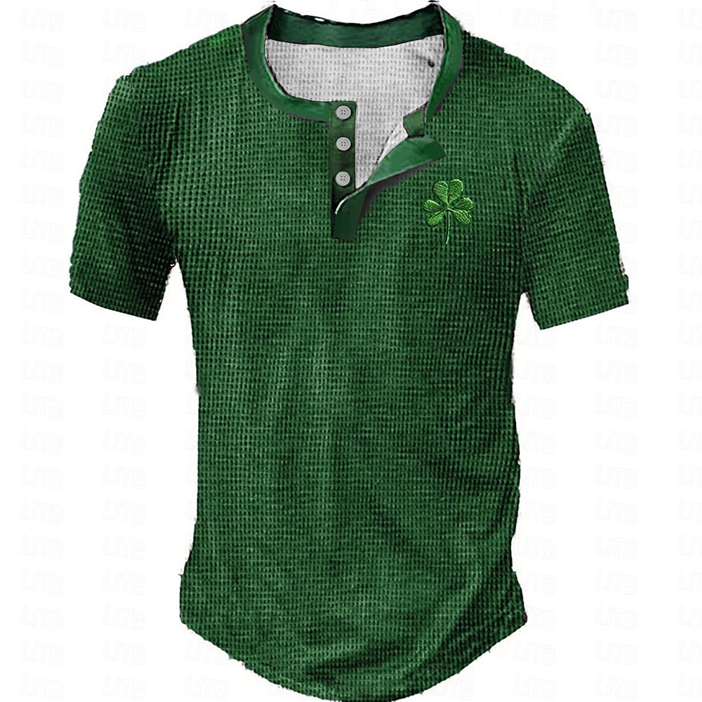 Herren St. Patrick Graphic Vierblättriges Kleeblatt Henley Shirt Waffel-T-Shirt Kurzarm Täglich Retro Vintage Klassisch Sports Outdoor Casual Festtage Frühling Sommer Grün Henley Henley T-Shirt Lightinthebox