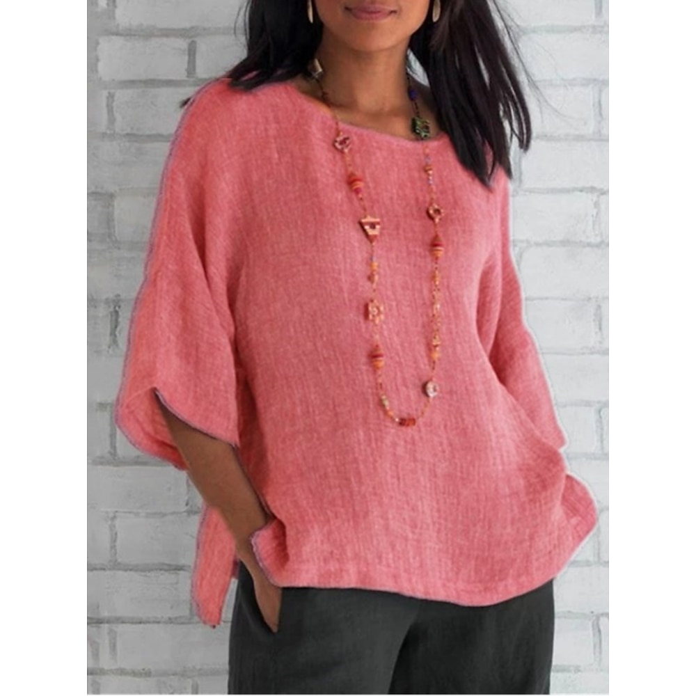 Damen Hemd Bluse Stilvoll Brautkleider schlicht Feste Farbe Normale Oberteile 3/4 Ärmel Rundhalsausschnitt Regular Fit Täglich Gelb Rosa Grau Sommer Frühling Lightinthebox