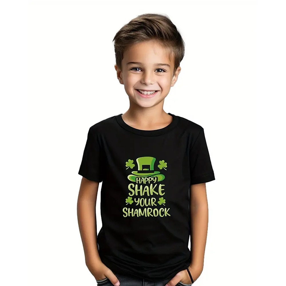 100% Baumwolle St. Patrick kinderkleidung Jungen Schwarz Rote Graphic Mit Buchstaben bedruckt T-Shirt Oberteile Rundhalsausschnitt Kurzarm Urlaub Casual Freizeitskleidung Modisch Sport Bedruckt Sommer Lightinthebox