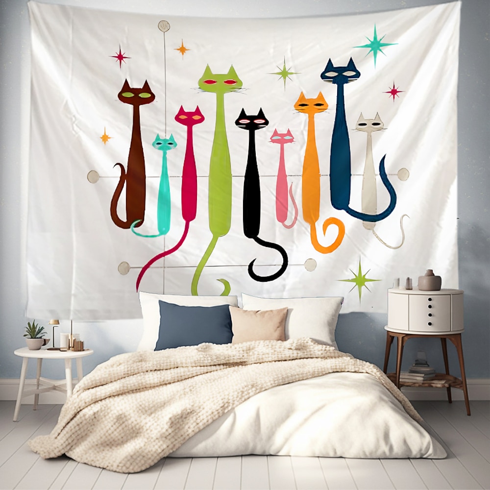 Wandteppich mit Tiermotiv, bunte Katzen, großer Wandteppich, Wanddeko, Fotohintergrund, Decke, Vorhang, Heim, Schlafzimmer, Wohnzimmer, Dekoration Lightinthebox