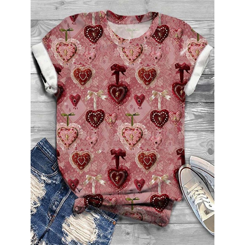 Damen T Shirt Brautkleider schlicht Valentinstag Herz Normale Oberteile Langarm Rundhalsausschnitt Bedruckt Regular Fit Täglich Rosa Frühling Herbst Lightinthebox