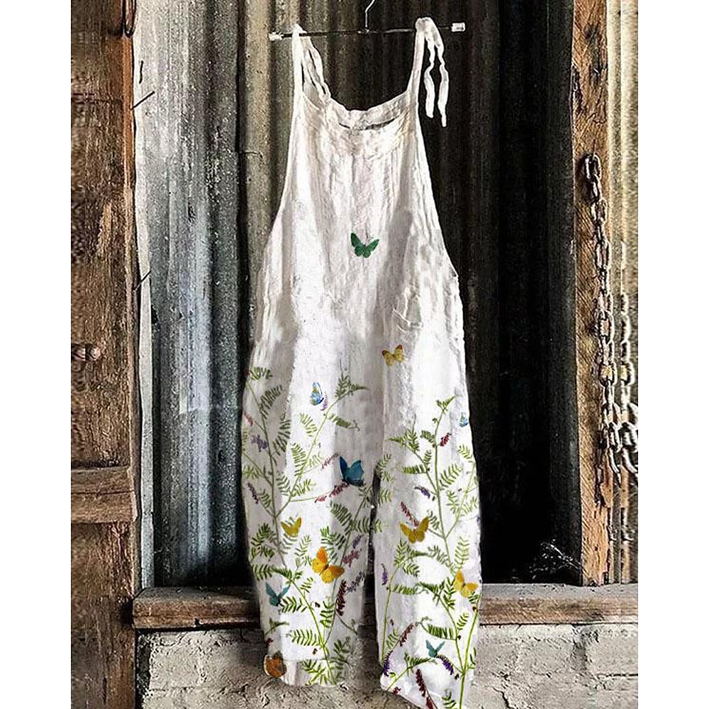 Damen Hosen Hose Overall Jumpsuit Leicht Brautkleider schlicht Knöchellänge Mittlere Hüfthöhe Blumen Graphic Print Atmungsaktivität Komfortabel Unelastisch Casual Wochenende Rotblond Grün aschgrau Lightinthebox