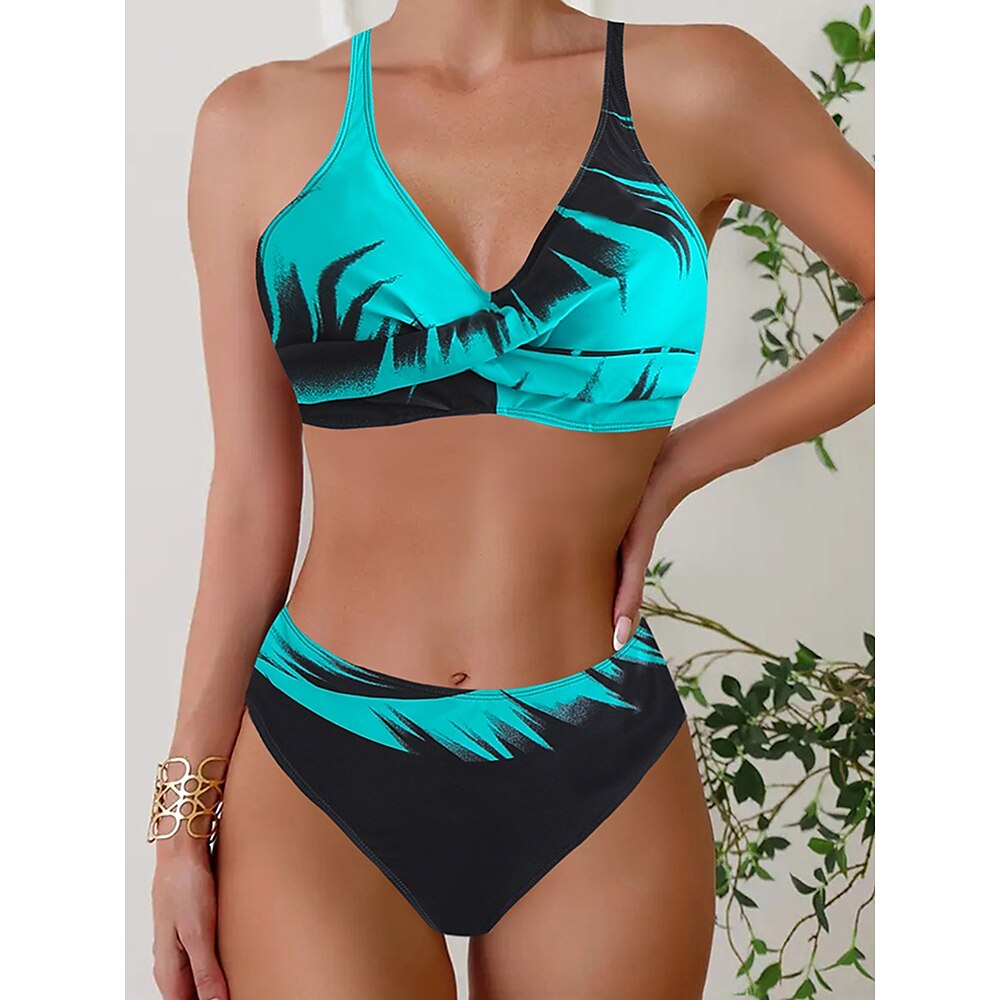 Damen Badeanzug Bikinis 2 Stück Cheeky-Bikinihose Bademode Rückenfrei Schlank Urlaub Strandbekleidung Graphic V Ausschnitt Ärmellos Badeanzüge Lightinthebox