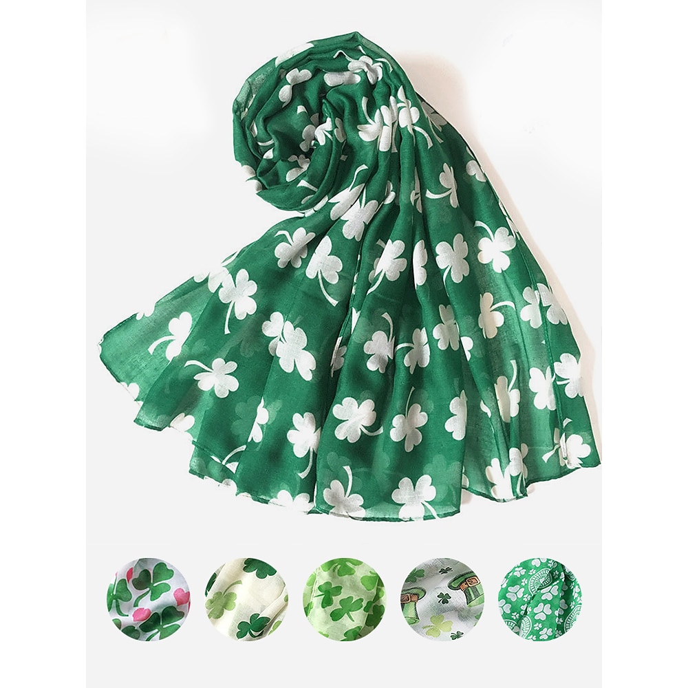 St. Patrick's Day Kleeblatt-Schal für Damen, leichter Wickelschal mit Kleeblatt-Print, festliches grünes Accessoire für Feiertage, Partys und den Alltag Lightinthebox