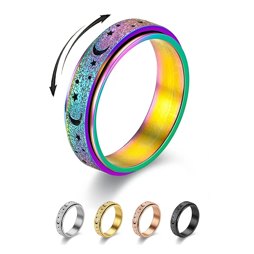 Fidget Spinner-Ring für Herren mit Mond- und Sterndesign - verstellbar, aus Edelstahl und mit Farbwechsel, ideal zum Stressabbau und für die Freizeit Lightinthebox