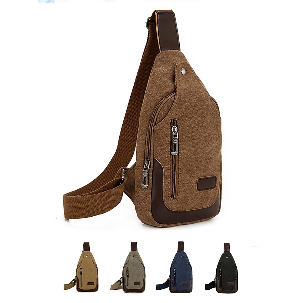 Sling Bag aus Canvas für Herren - robuster Umhänge-Rucksack mit Reißverschlusstaschen, lässiger Stil für Reisen, Wandern und den täglichen Gebrauch, Schwarz, Armeegrün, Blau Lightinthebox