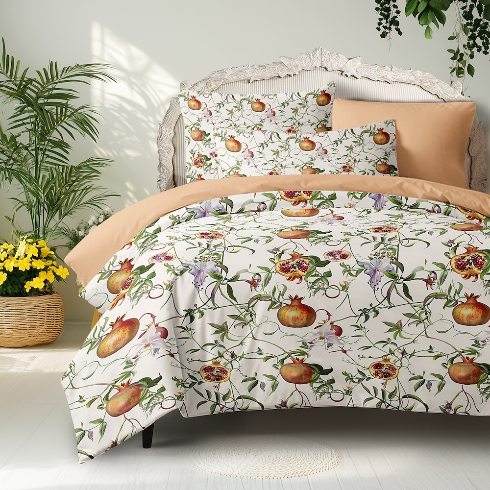 Granatapfel-Frucht-Bettbezug-Set, Baumwolle, tropische Pflanzen-Muster, weiches 3-teiliges Luxus-Bettwäsche-Set, Heimdekoration, Geschenk, Doppelbett, King-Size-Bett, Queen-Size-Bett Lightinthebox