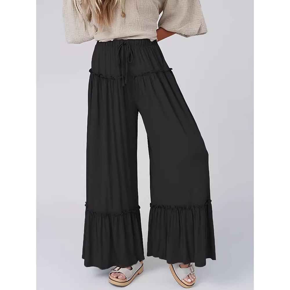 Damen Breites Bein Chinesisch Chino Modisch Strassenmode In voller Länge Hoher Taillenbund Glatt Elastischer Bund Bequem Weich Komfortabel Mikro-elastisch Outdoor Strasse Schwarz Sommer Herbst Lightinthebox