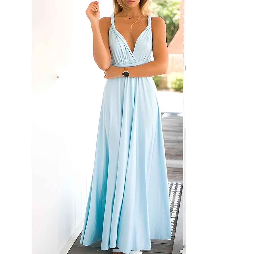 Damen Ballkleid abendkleider Kleid für Hochzeitsgäste Elegant Glatt Maxidress Ärmellos Halfterhals Rückenfrei Regular Fit Hochzeit kleid hochzeitsgast Blau Leicht Blau Sommer Frühling Lightinthebox